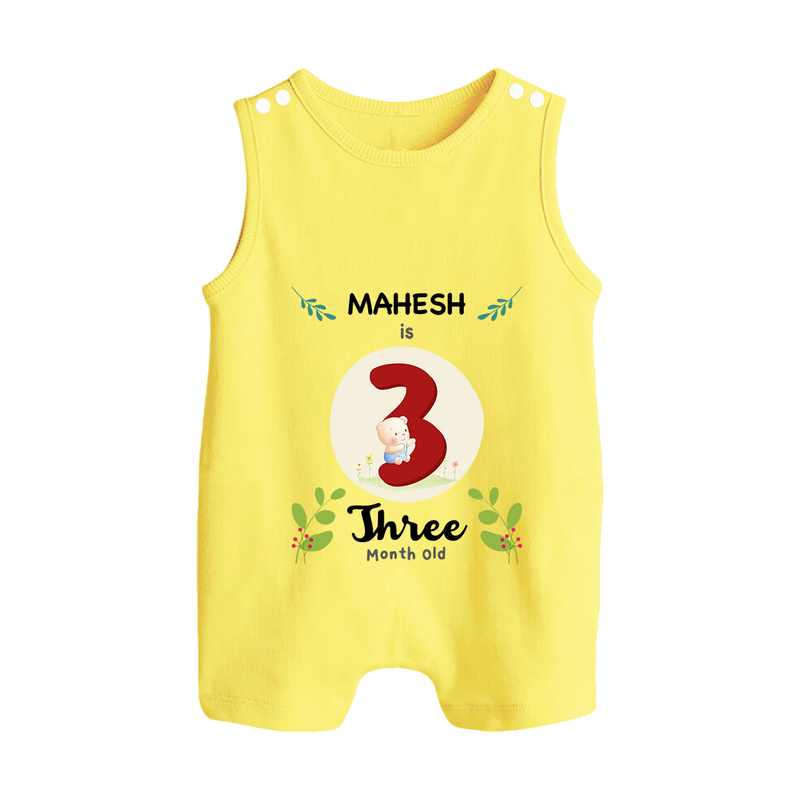 Celebrate Three month of joy with our delightful customized Romper Suit For Babies - PASTEL YELLOW - 0 - 5 Months Old (Chest 18")