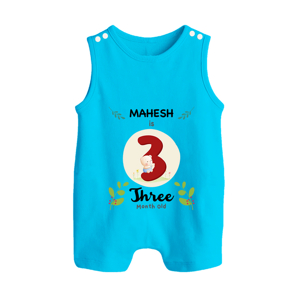 Customized Baby Romper Suit/ Sleeveless Romper | Celebrate 3rd Month | Soft & Comfy Fit Romper Suit/ Sleeveless Romper - SKY BLUE - 0 - 5 Months Old (Chest 18")