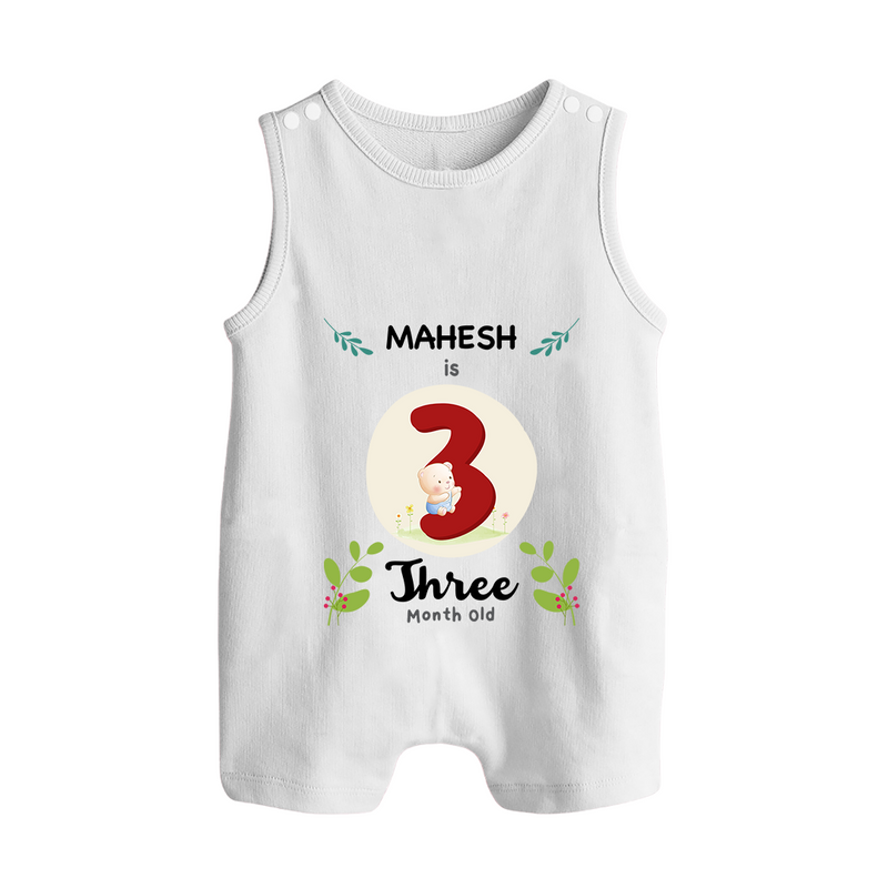 Customized Baby Romper Suit/ Sleeveless Romper | Celebrate 3rd Month | Soft & Comfy Fit Romper Suit/ Sleeveless Romper - WHITE - 0 - 5 Months Old (Chest 18")