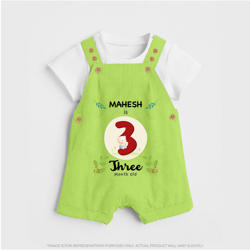 Celebrate Three month of joy with our delightful customized Dungaree Set For Babies - GREEN - 0 - 5 Months Old (Chest 18")