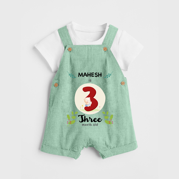 Customized Baby Dungaree Set | Celebrate 3rd Month | Soft & Comfy Fit Dungaree Set - MINT GREEN - 0 - 5 Months Old (Chest 18")
