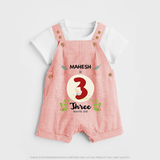 Celebrate Three month of joy with our delightful customized Dungaree Set For Babies - PEACH - 0 - 5 Months Old (Chest 18")