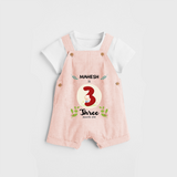 Celebrate The Third Month Birthday Customised Dungaree set for your Kids - PEACH - 0 - 5 Months Old (Chest 17")