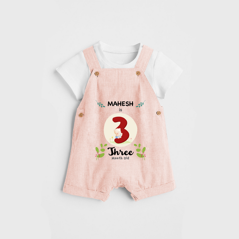 Celebrate The Third Month Birthday Customised Dungaree set for your Kids - PEACH - 0 - 5 Months Old (Chest 17")