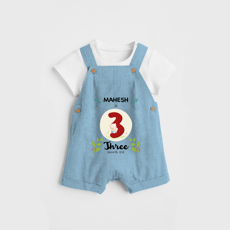 Celebrate The Third Month Birthday Customised Dungaree set for your Kids - SKY BLUE - 0 - 5 Months Old (Chest 17")