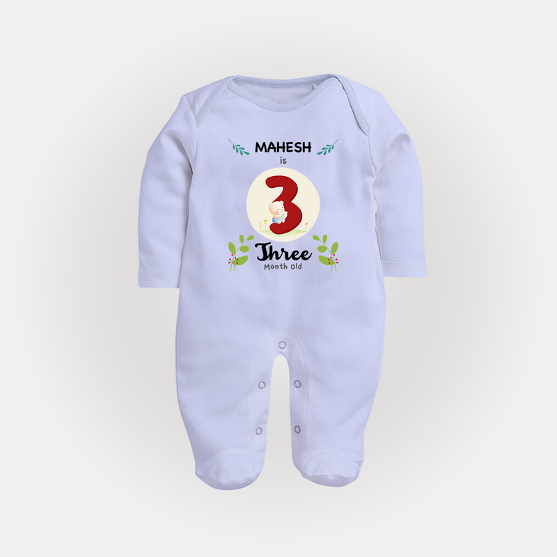 Celebrate Three month of joy with our delightful customized Sleep Suit For Babies - BABY BLUE - New Born (Chest 7.5")