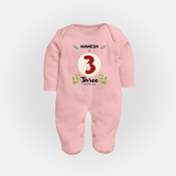 Customized Baby Full Sleeve Bodysuit/ Sleep Suit/ Jumpsuit | Celebrate 3rd Month | Soft & Comfy Fit Full Sleeve Bodysuit/ Sleep Suit/ Jumpsuit - BABY PINK - New Born (Chest 7.5")