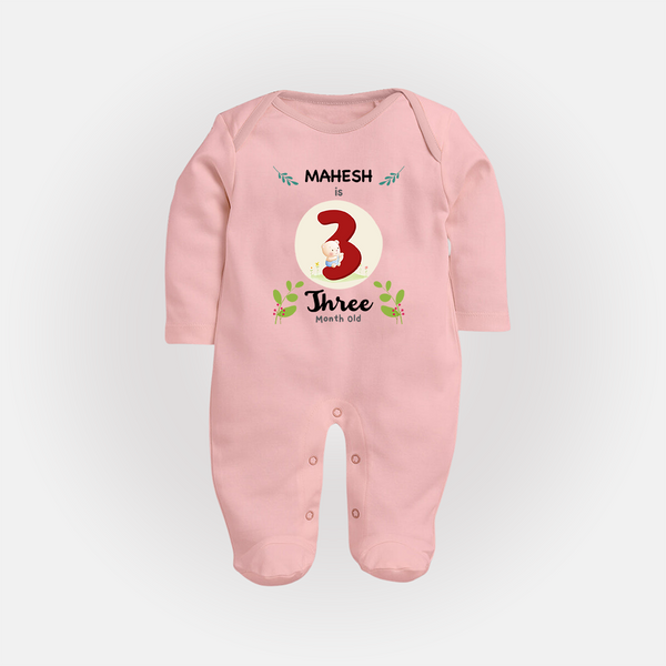 Customized Baby Full Sleeve Bodysuit/ Sleep Suit/ Jumpsuit | Celebrate 3rd Month | Soft & Comfy Fit Full Sleeve Bodysuit/ Sleep Suit/ Jumpsuit - BABY PINK - New Born (Chest 7.5")