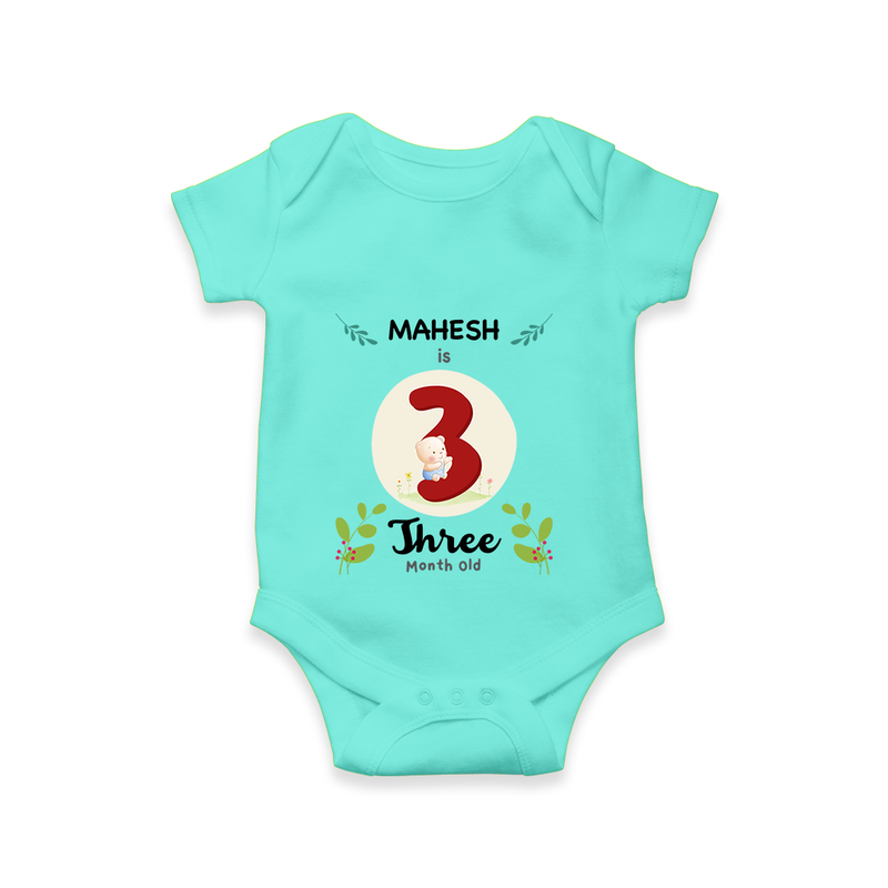 Mark your little one's Third month with a personalized romper/onesie featuring their name! - ARCTIC BLUE - 0 - 3 Months Old (Chest 16")
