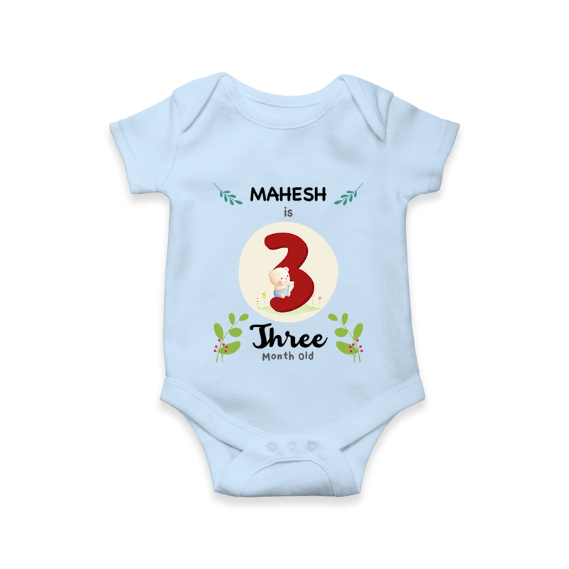 Customized Baby Romper/Onesie | Celebrate 3rd Month | Soft & Comfy Fit - BABY BLUE - New Born (Chest 14")