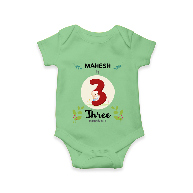 Celebrate Three month of joy with our delightful customized Romper For Babies - GREEN - 0 - 3 Months Old (Chest 16")