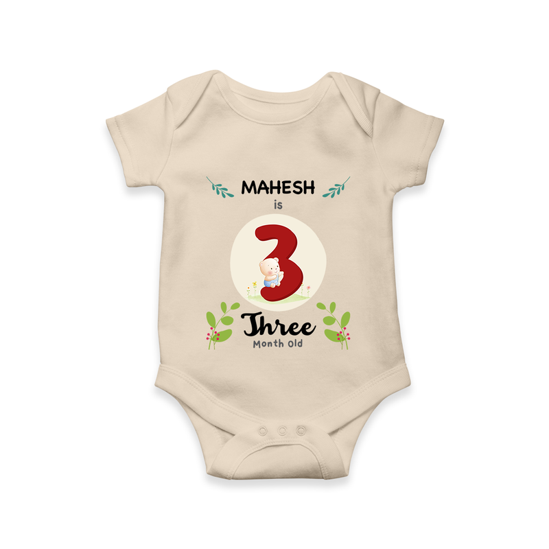 Celebrate Three month of joy with our delightful customized Romper For Babies - IVORY - 0 - 3 Months Old (Chest 16")