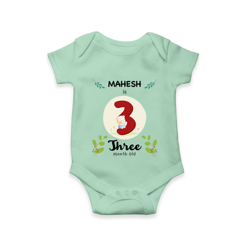 Customized Baby Romper/Onesie | Celebrate 3rd Month | Soft & Comfy Fit - MINT GREEN - New Born (Chest 14")