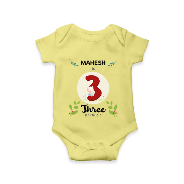 Customized Baby Romper/Onesie | Celebrate 3rd Month | Soft & Comfy Fit - PASTEL YELLOW - New Born (Chest 14")