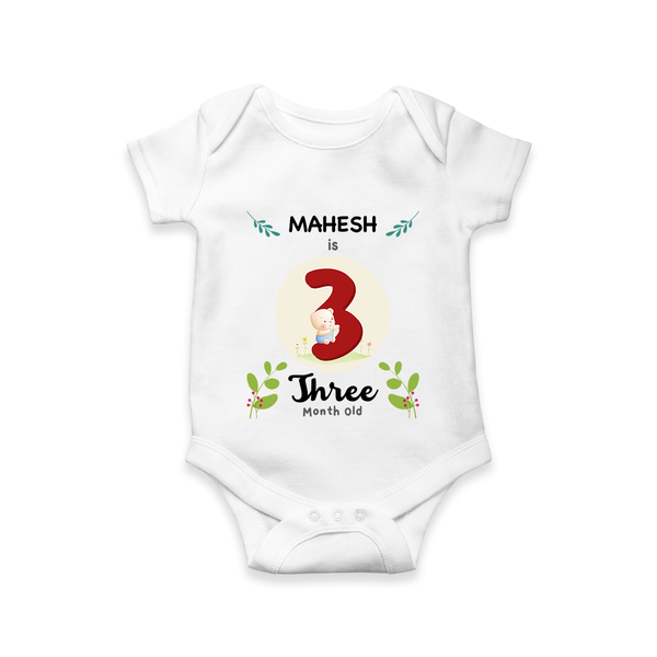 Celebrate Three month of joy with our delightful customized Romper For Babies - WHITE - 0 - 3 Months Old (Chest 16")