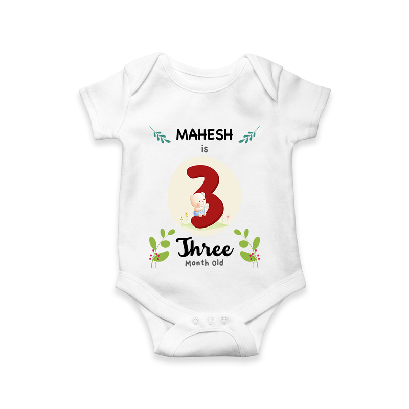 Mark your little one's Third month with a personalized romper/onesie featuring their name! - WHITE - 0 - 3 Months Old (Chest 16")
