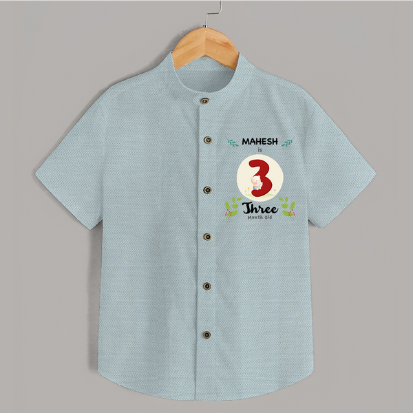 Customized Baby Shirt | Celebrate 3rd Month | Soft & Comfy Fit Shirt - ARCTIC BLUE - 0 - 6 Months Old (Chest 23")