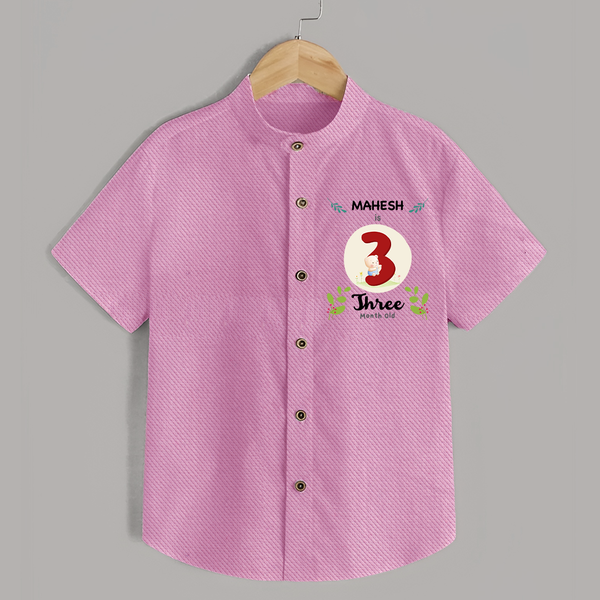 Customized Baby Shirt | Celebrate 3rd Month | Soft & Comfy Fit Shirt - BABY PINK - 0 - 6 Months Old (Chest 23")