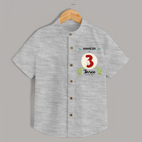 Customized Baby Shirt | Celebrate 3rd Month | Soft & Comfy Fit Shirt - GREY - 0 - 6 Months Old (Chest 23")