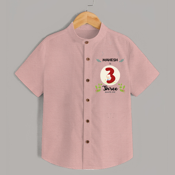 Customized Baby Shirt | Celebrate 3rd Month | Soft & Comfy Fit Shirt - PEACH - 0 - 6 Months Old (Chest 23")