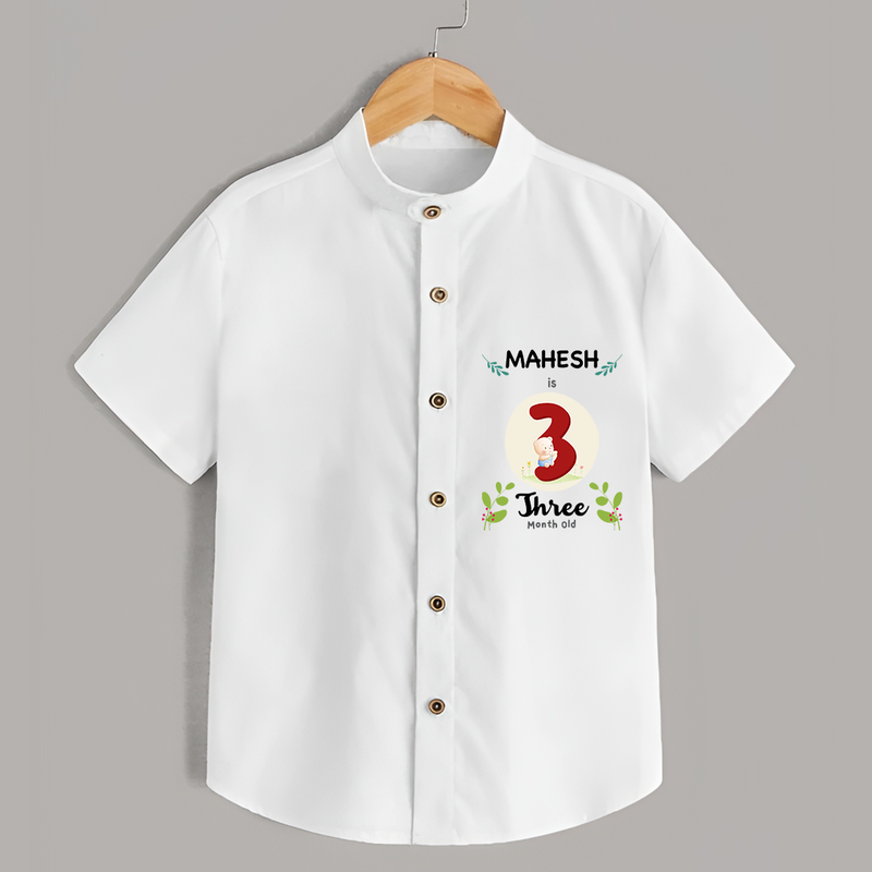 Mark your little one's 3rd month Birthday with a personalized Shirt featuring their name! - WHITE - 0 - 6 Months Old (Chest 21")