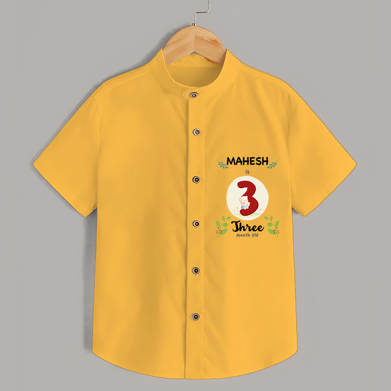 Mark your little one's 3rd month Birthday with a personalized Shirt featuring their name! - YELLOW - 0 - 6 Months Old (Chest 21")