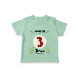 Celebrate Three month of joy with our delightful customized T-Shirt For Babies - MINT GREEN - 0-5 Months Old (Chest 17")