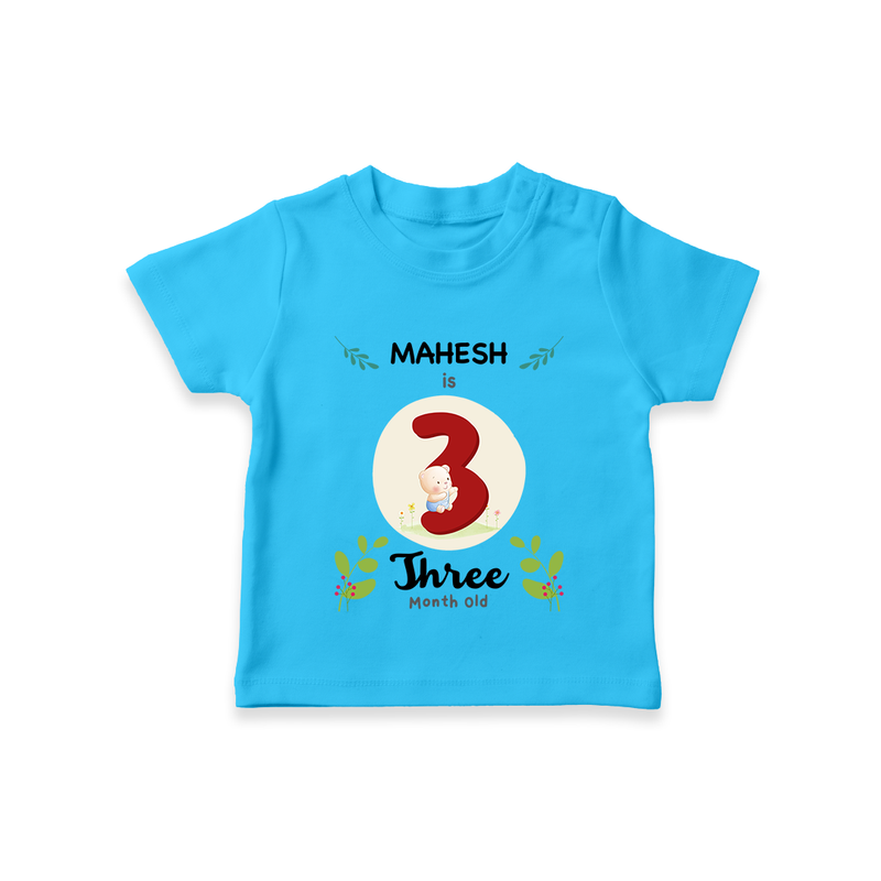 Celebrate Three month of joy with our delightful customized T-Shirt For Babies - SKY BLUE - 0-5 Months Old (Chest 17")