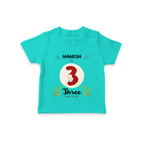 Celebrate Three month of joy with our delightful customized T-Shirt For Babies - TEAL - 0-5 Months Old (Chest 17")