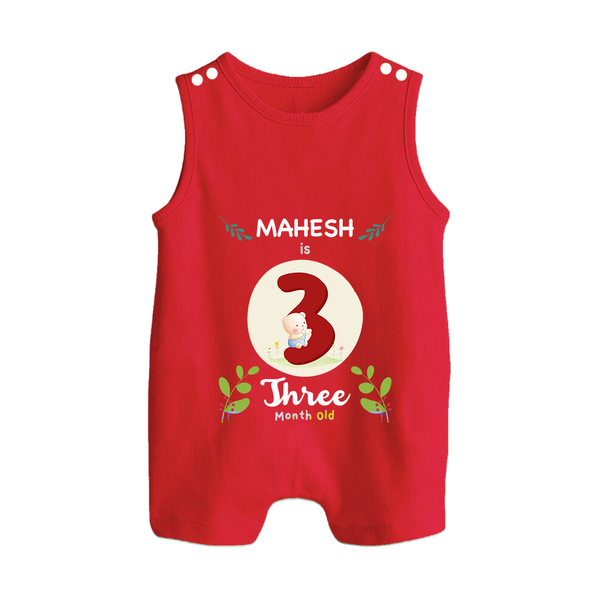 Customized Baby Romper Suit/ Sleeveless Romper | Celebrate 3rd Month | Soft & Comfy Fit Romper Suit/ Sleeveless Romper - RED - 0 - 5 Months Old (Chest 18")