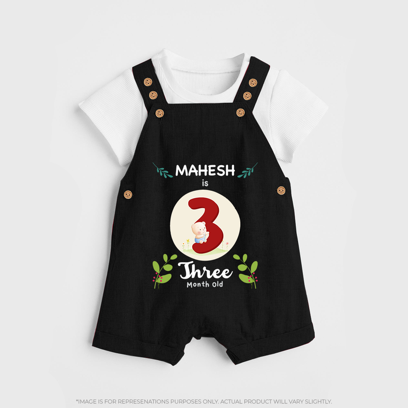 Celebrate Three month of joy with our delightful customized Dungaree Set For Babies - BLACK - 0 - 5 Months Old (Chest 18")