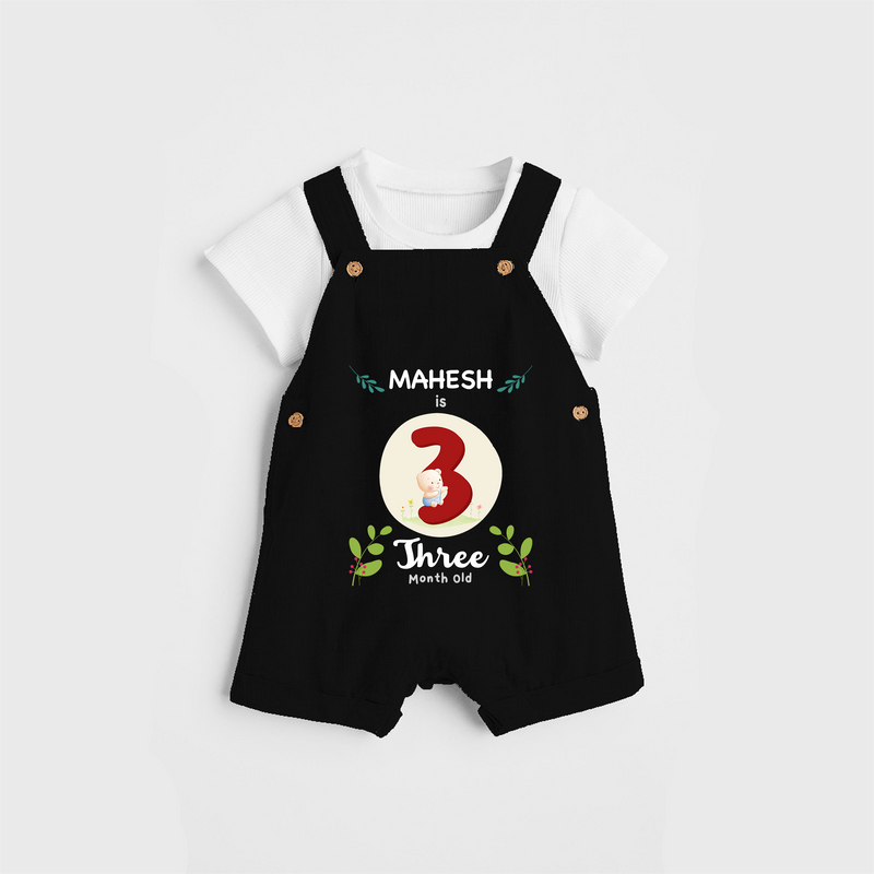 Celebrate The Third Month Birthday Customised Dungaree set for your Kids - BLACK - 0 - 5 Months Old (Chest 17")