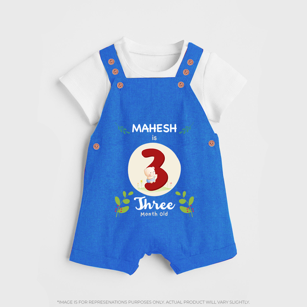 Celebrate Three month of joy with our delightful customized Dungaree Set For Babies - COBALT BLUE - 0 - 5 Months Old (Chest 18")