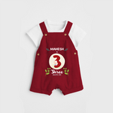 Celebrate The Third Month Birthday Customised Dungaree set for your Kids - RED - 0 - 5 Months Old (Chest 17")