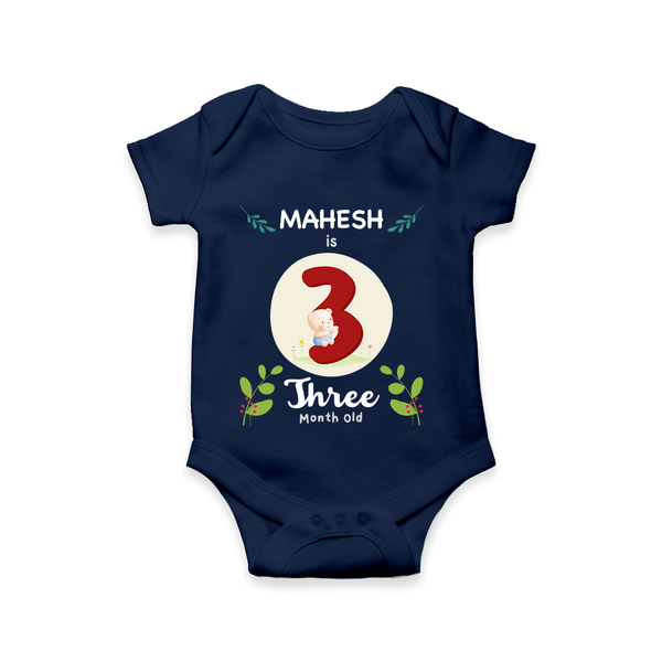 Mark your little one's Third month with a personalized romper/onesie featuring their name! - NAVY BLUE - 0 - 3 Months Old (Chest 16")