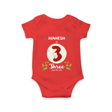 Celebrate Three month of joy with our delightful customized Romper For Babies - RED - 0 - 3 Months Old (Chest 16")