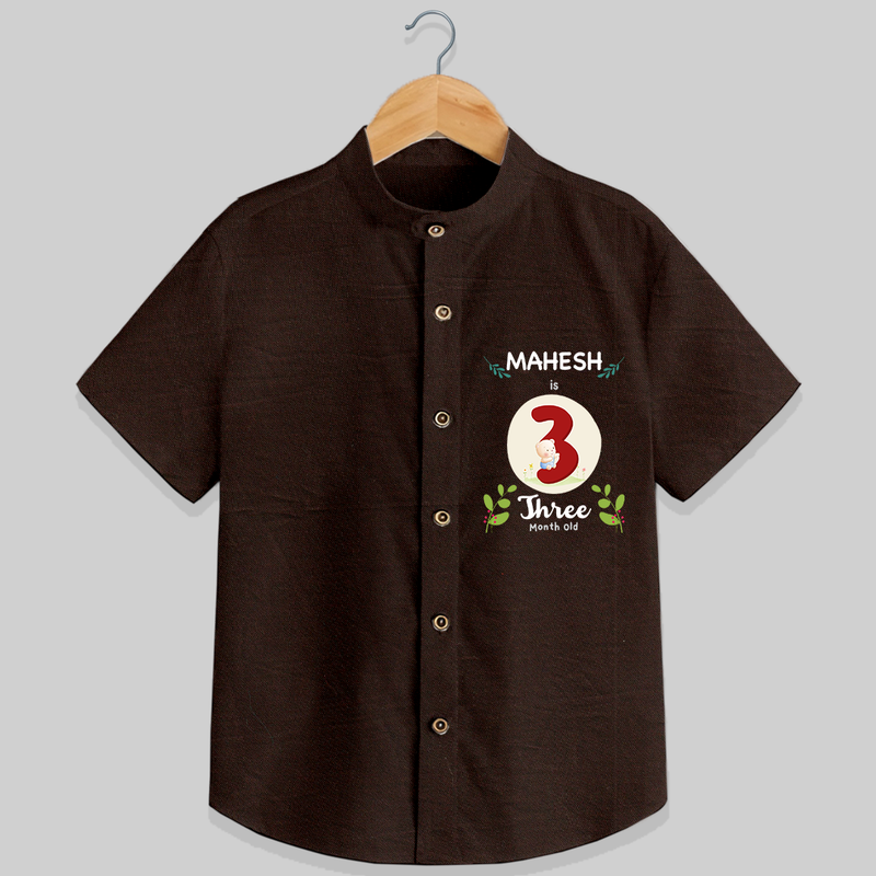 Mark your little one's 3rd month Birthday with a personalized Shirt featuring their name! - CHOCOLATE BROWN - 0 - 6 Months Old (Chest 21")