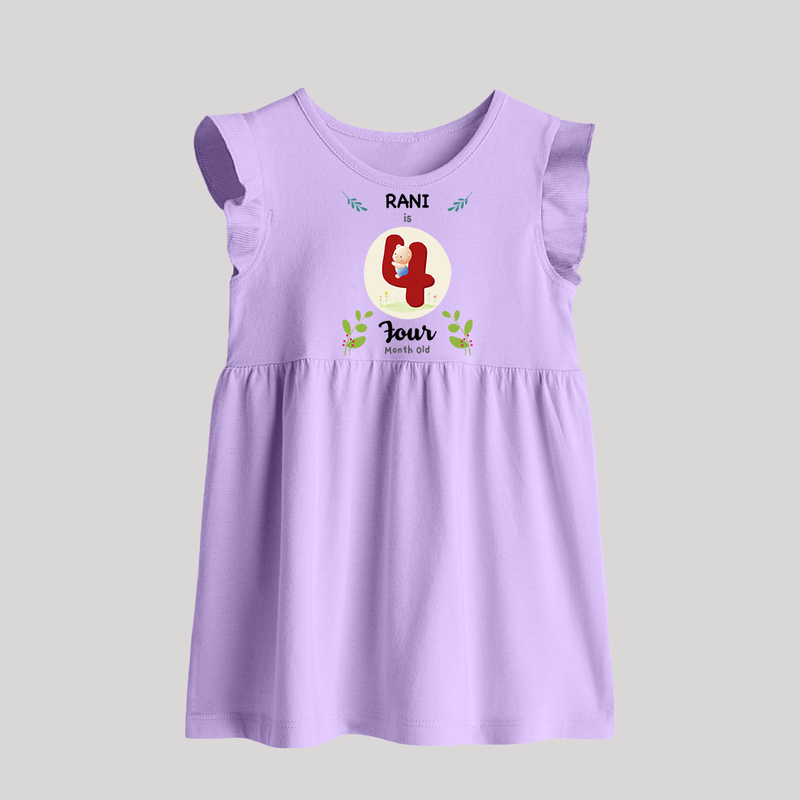 Customized Baby Baby Frock | Celebrate 4th Month | Soft & Comfy Fit Baby Frock - LILAC - 0 - 3 Months Old (Chest 17")