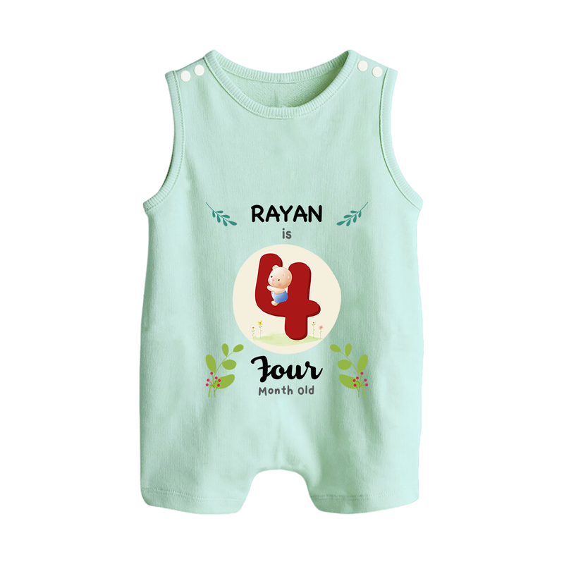 Celebrate Four month of joy with our delightful customized Romper Suit For Babies - MINT GREEN - 0 - 5 Months Old (Chest 18")