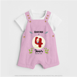 Customized Baby Dungaree Set | Celebrate 4th Month | Soft & Comfy Fit Dungaree Set - BABY PINK - 0 - 5 Months Old (Chest 18")