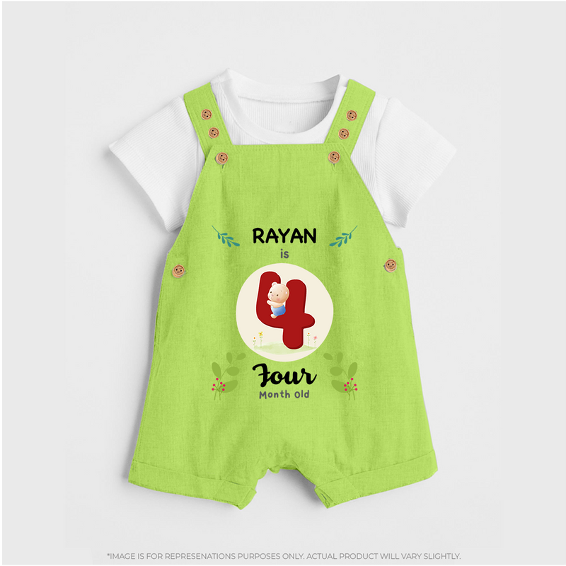 Celebrate Four month of joy with our delightful customized Dungaree Set For Babies - GREEN - 0 - 5 Months Old (Chest 18")