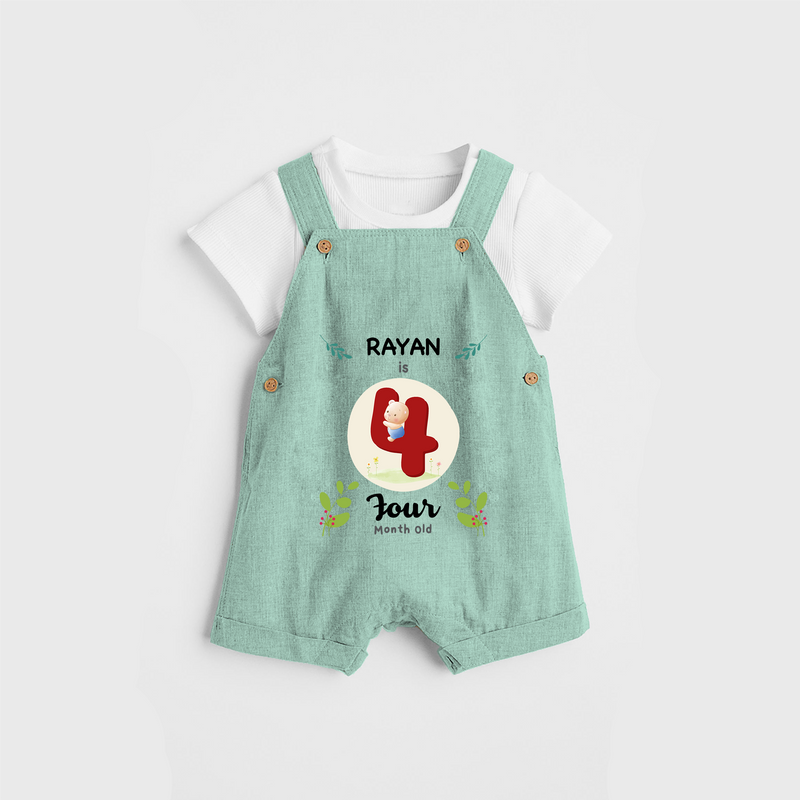 Celebrate The Fourth Month Birthday Customised Dungaree set for your Kids - LIGHT GREEN - 0 - 5 Months Old (Chest 17")