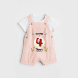 Celebrate The Fourth Month Birthday Customised Dungaree set for your Kids - PEACH - 0 - 5 Months Old (Chest 17")