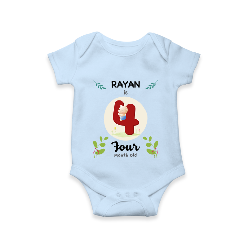 Celebrate Four month of joy with our delightful customized Romper For Babies - BABY BLUE - 0 - 3 Months Old (Chest 16")