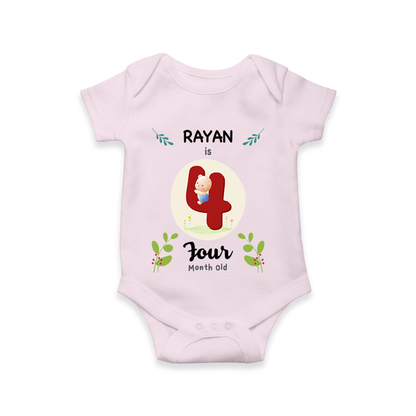 Mark your little one's Fourth month with a personalized romper/onesie featuring their name! - BABY PINK - 0 - 3 Months Old (Chest 16")