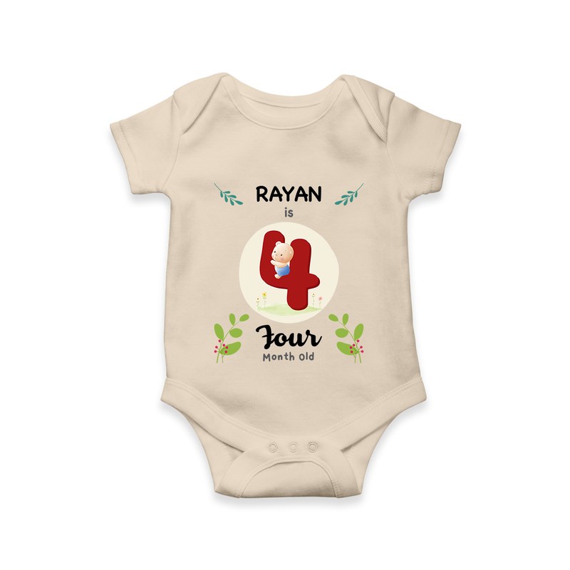 Customized Baby Romper/Onesie | Celebrate 4th Month | Soft & Comfy Fit - IVORY - New Born (Chest 14")