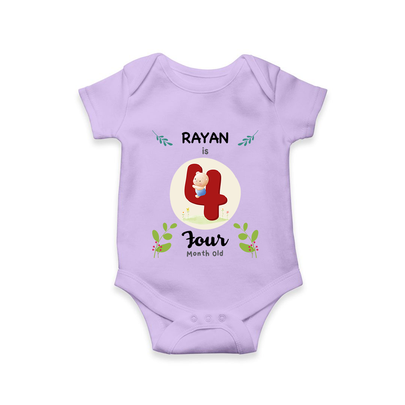 Customized Baby Romper/Onesie | Celebrate 4th Month | Soft & Comfy Fit - LILAC - New Born (Chest 14")