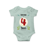 Mark your little one's Fourth month with a personalized romper/onesie featuring their name! - MINT GREEN - 0 - 3 Months Old (Chest 16")
