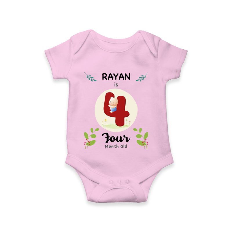 Mark your little one's Fourth month with a personalized romper/onesie featuring their name! - PINK - 0 - 3 Months Old (Chest 16")