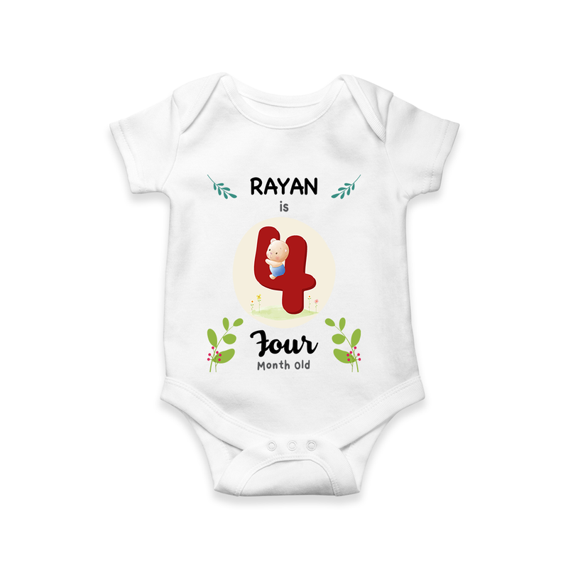 Mark your little one's Fourth month with a personalized romper/onesie featuring their name! - WHITE - 0 - 3 Months Old (Chest 16")